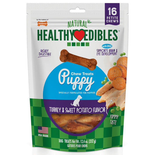 Nylabone Healthy Edibles Puppy Turkey Sweet Potato Dog Chew Treats Turkey Sweet Potato, XS/Petite Up To 15 Lbs. 16 ct