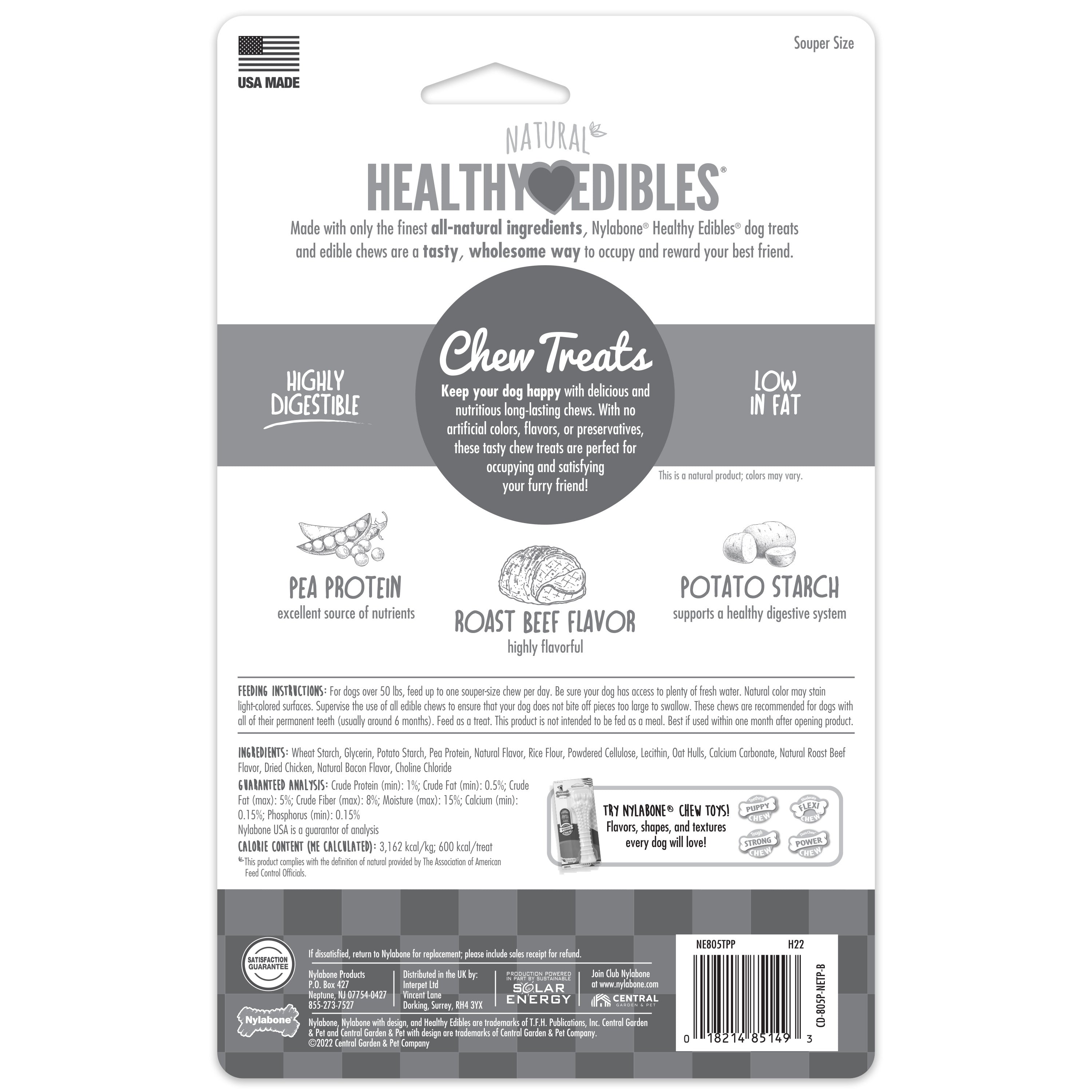 Nylabone Healthy Edibles AllNatural Long Lasting Roast Beef Dog Chew Treats Roast Beef, XL/Souper 50 Lbs. 2 ct