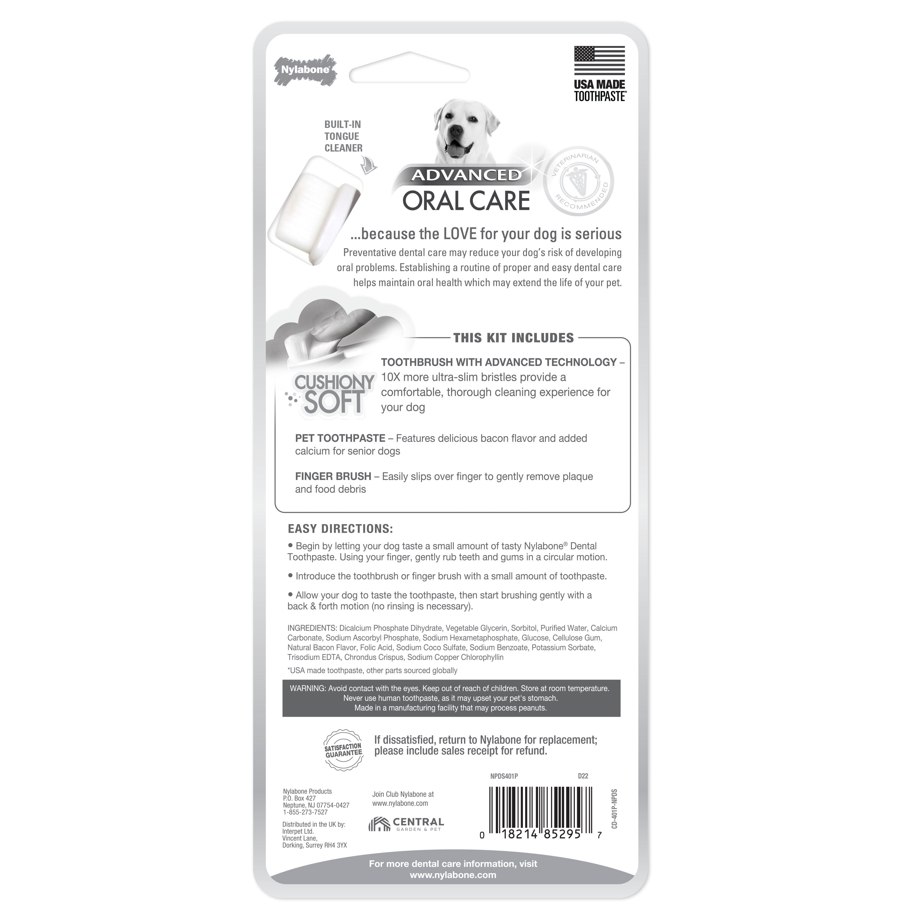 Nylabone Advanced Oral Care Senior Dog Dental Kit with Cushiony Soft-Bristle Toothbrush Bacon 1ea
