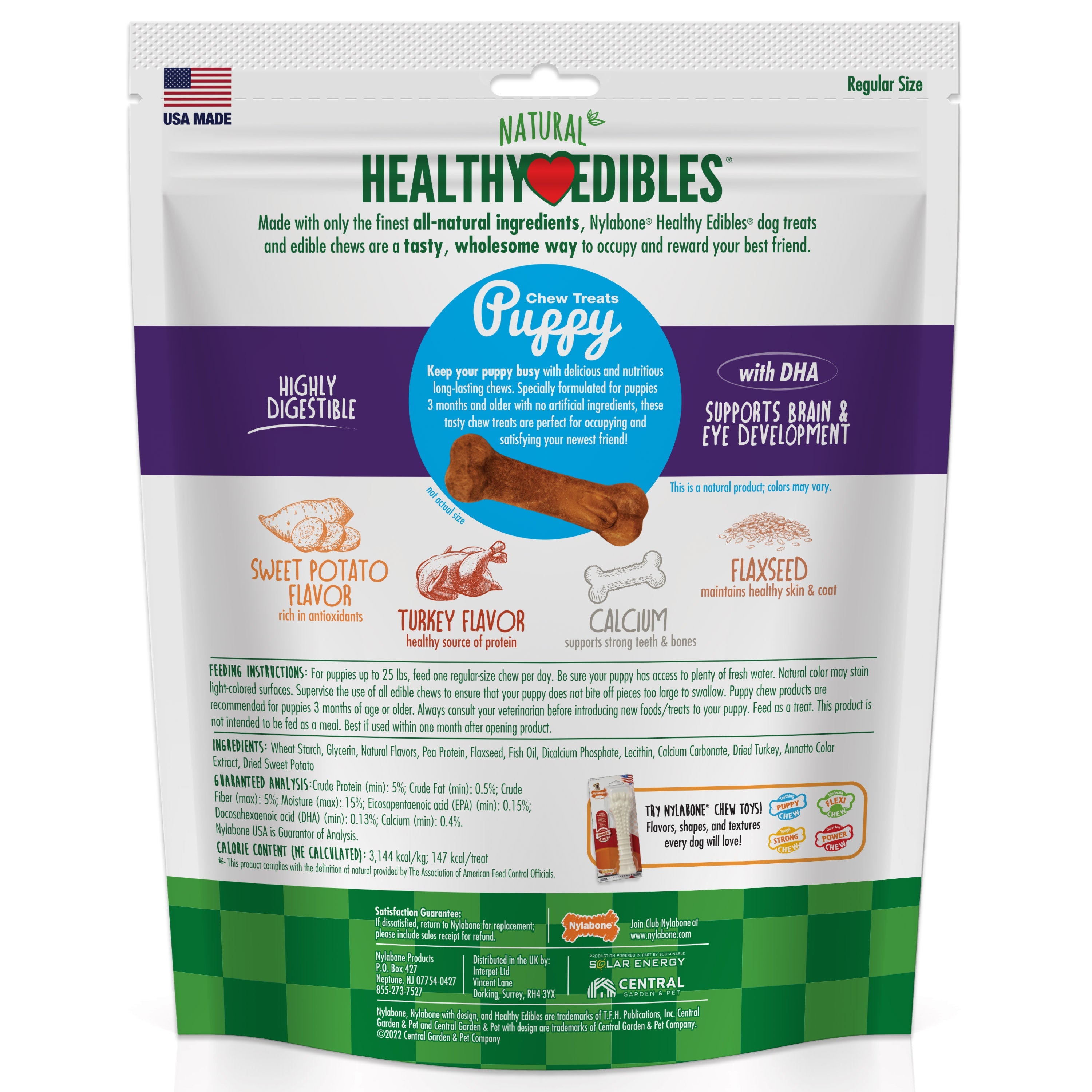 Nylabone Healthy Edibles Puppy Turkey Sweet Potato Dog Chew Treats Turkey Sweet Potato, SMall/Regular Up To 25 Ibs. 8 ct