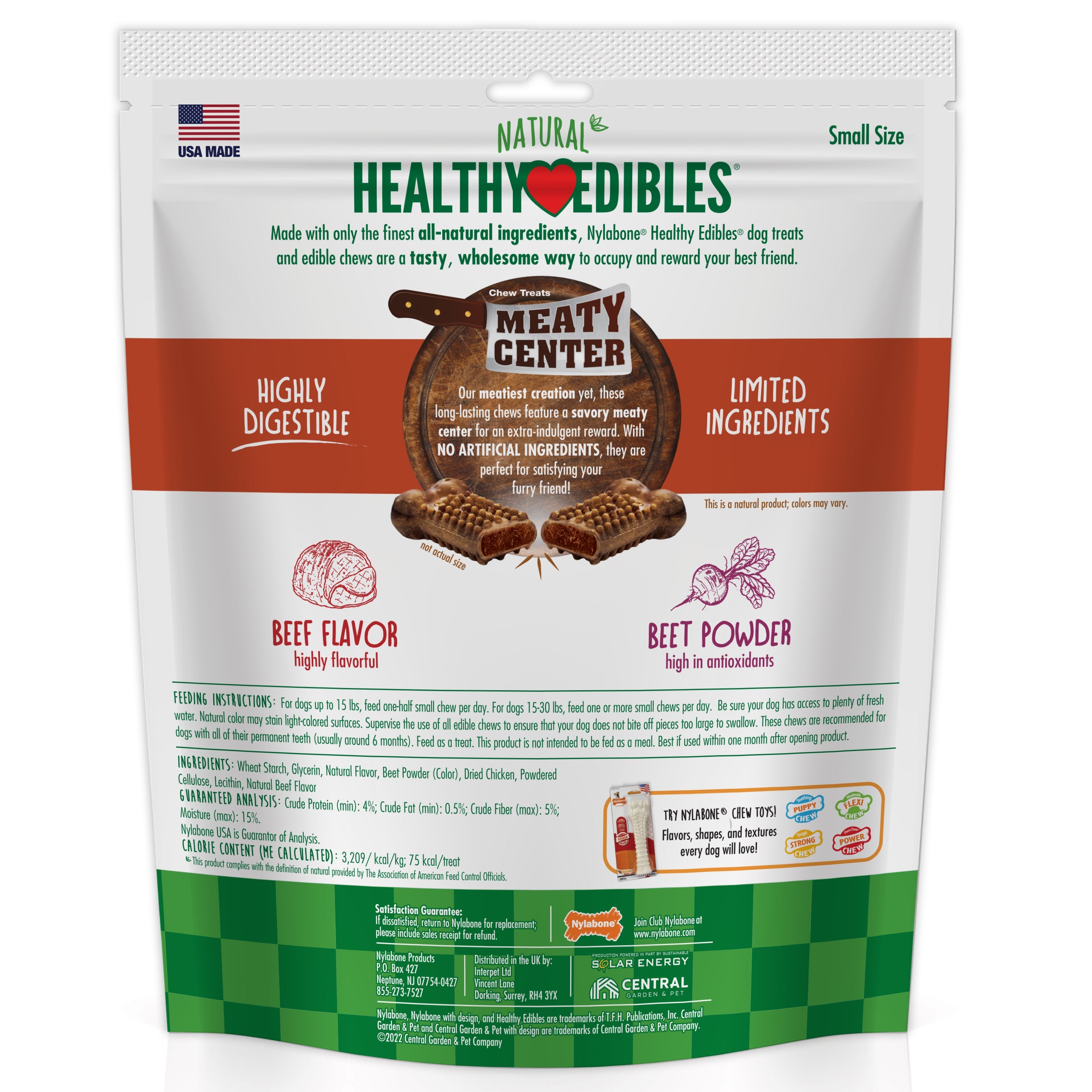 Nylabone Healthy Edibles Meaty Center Natural Dog Treats Beef, SMall Up To 30 Lbs. 12 ct
