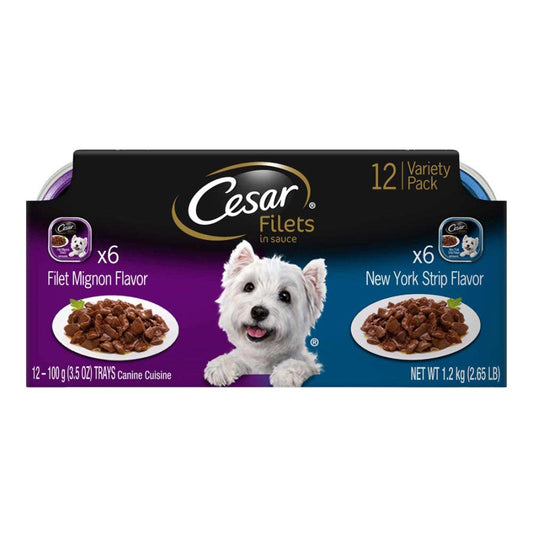 CESAR GOURMET FILETS Variety Filet Mignon & New York Strip Dog Food 3.5oz/12pk
