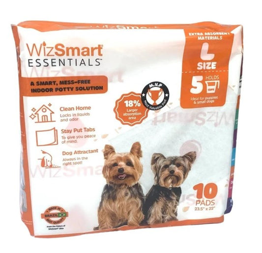 WizSmart Essentials Large Dog Pads, 23.5" x 22", Extra Absorbent Puppy Training Pads, Indoor Potty Pads, Leakproof Gel Pads for Small Dogs, Crate, House, Travel, Eco-Friendly, Non-Slip - 10 Count