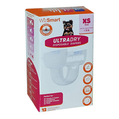WizSmart Ultra Dry Disposable Dog Diapers, XS, 12 Pack – Leak-Proof Pet Diaper with Tail Hole & Adjustable Tape Tabs, Puppy & Adult Dog, Travel, Heat Cycle, Overnight Protection