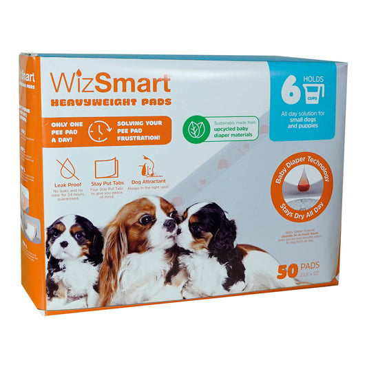 Wizsmart Heavyweight Dog Pads – Absorbent, Leak-Proof Pet Training Pads with Stay Put Tabs – Indoor & Outdoor Use for Small Dogs, Crates, Travel – Eco Friendly Upcycled Materials, 50 Count