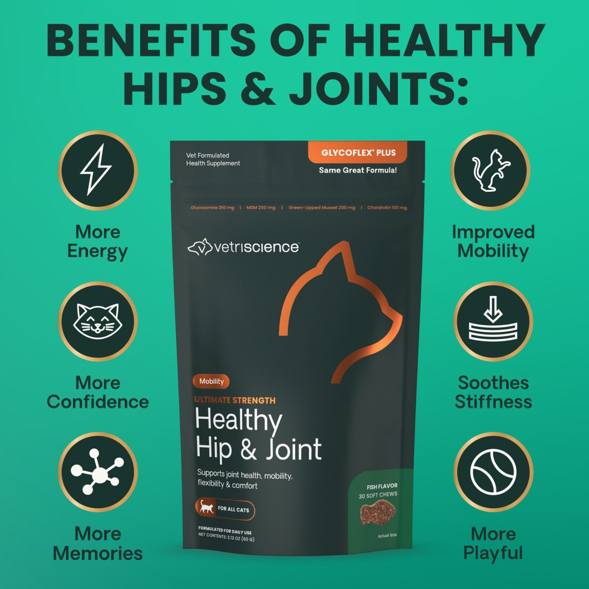 Vetriscience Cat Ultimate Strength Healthy Hip & Joint Chews Creamy Chicken Flavor - 30 Count