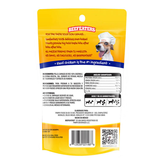 Tiras de piel de res Beefeaters de 5 pulgadas con pollo, 1.41 oz, caja de 12