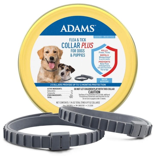 Adams Flea & Tick Collar Plus For Dogs & Puppies, 2 Pack One Size Default Title