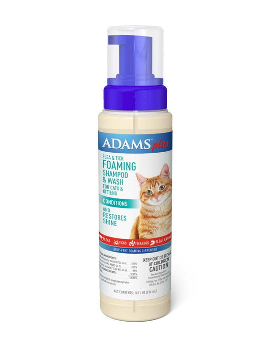 Adams Plus Flea & Tick Foaming Shampoo for Cats Fresh Scent 10oz