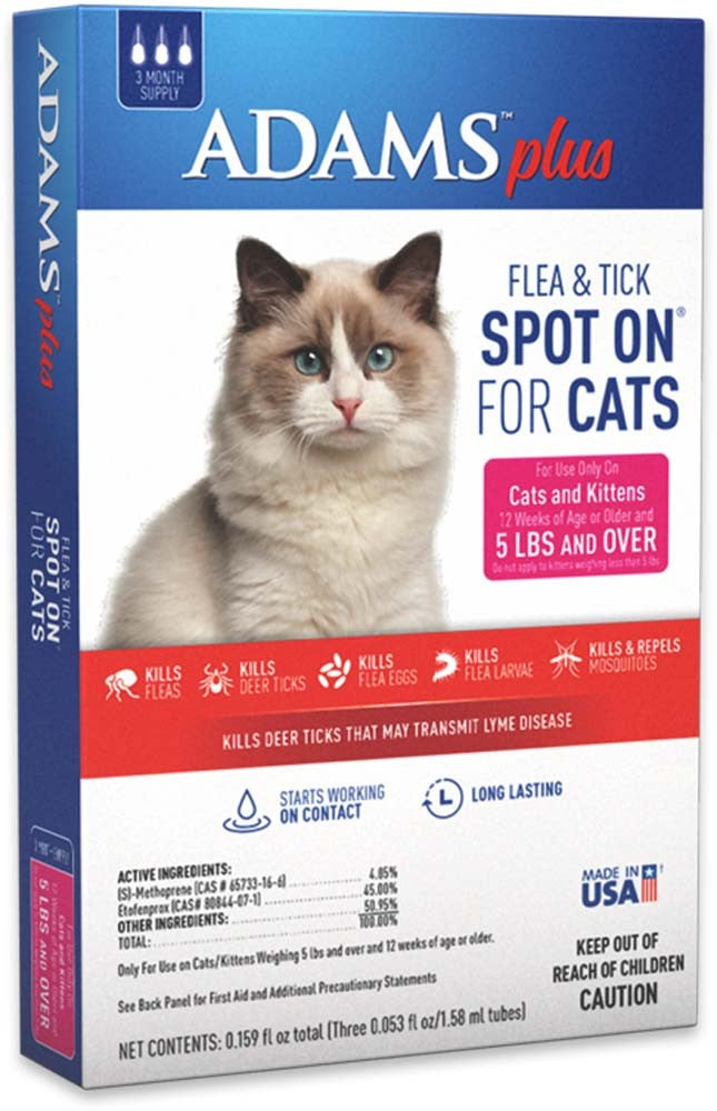 Adams Plus Flea & Tick Spot On Cats greater than 5lbs 3Month