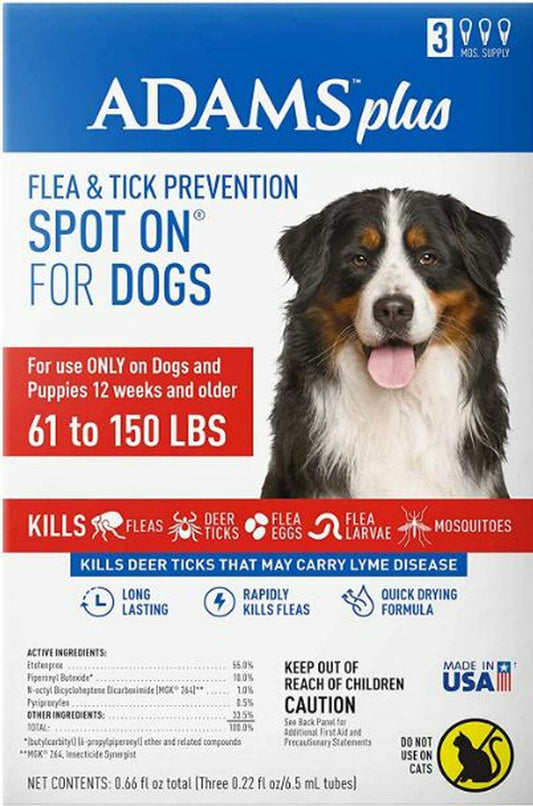 Adams Plus Flea Tick Prevention Spot On for Dogs 3 Month Supply, Clear, 1ea/XL Dogs 61 To 150 lb