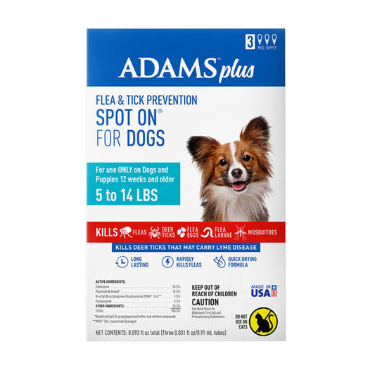 Adams Plus Flea Tick Prevention Spot On for Dogs 3 month supply, Clear, 1ea/SMall Dog 5 To 14 lb
