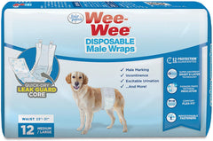 Four Paws Wee Wee Disposable Male Dog Wraps Medium/Large 12pk