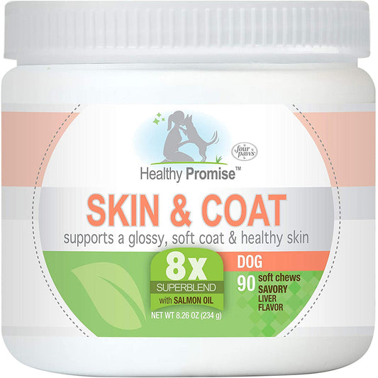 Four Paws Healthy Promise Dog Supplements for Skin and Coat Soft Chews Savory Liver, 1ea/8.26 oz 90 ct