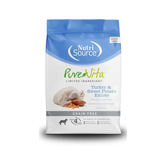 NutriSource PureVita LID Grain Free Dry Dog Food Turkey & Sweet Potato Entrée 25lb