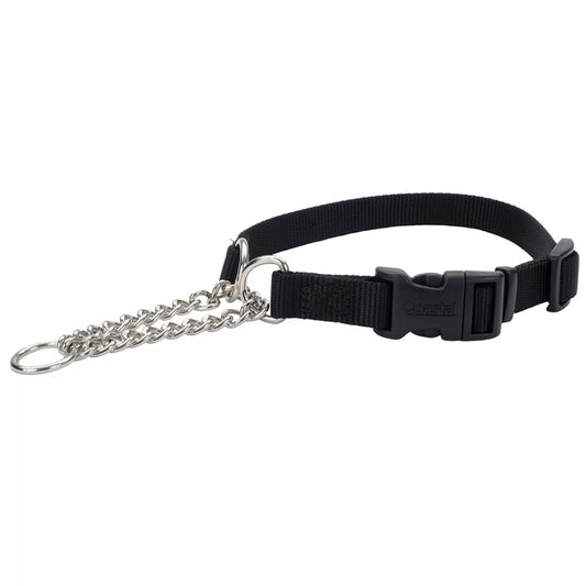 Coastal Adjustable Check Training Collar with Buckle for Dogs Black Small 3/8" X 11"-15"