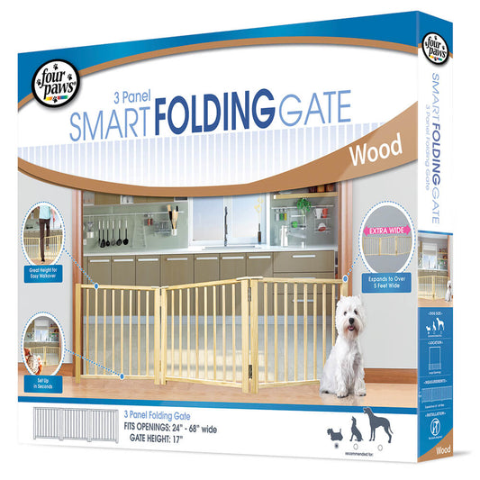 Four Paws Smart Design Folding Freestanding Gate 3 Panel Beige 24″ – 68″ x 1″ x 17″ – 100203591