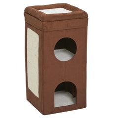 Midwest Curious Cat Cube Condo Brown Suede 14.60″ x 14.72″ x 30.39″ – 137-BRC