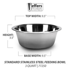 Jeffers Standard Stainless Steel Pet Bowl for Dogs & Cats, Stainless Steel Feeding Dish for Food, Water, Dry & Wet Food, Indoor, Outdoor, Travel, Camping, Kennel, Dishwasher-Safe - 3 Quart