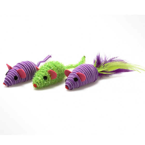 OurPets Three Twined Mice Catnip Toy Green; Purple 3 Pack