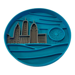Messy Mutts Dog Silicone Interactive Lick Bowl City Pattern Blue