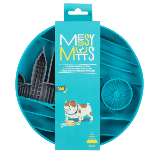 Messy Mutts Dog Silicone Interactive Lick Bowl City Pattern Blue