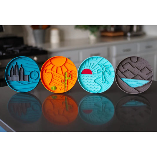 Messy Mutts Dog Silicone Interactive Lick Bowl Beach Pattern Teal