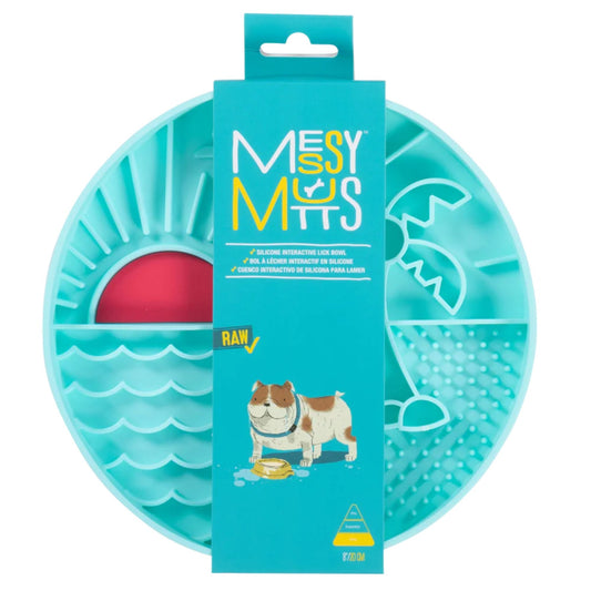 Messy Mutts Dog Silicone Interactive Lick Bowl Beach Pattern Teal