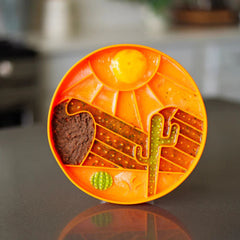 Messy Mutts Dog Silicone Interactive Lick Bowl Desert Pattern Orange