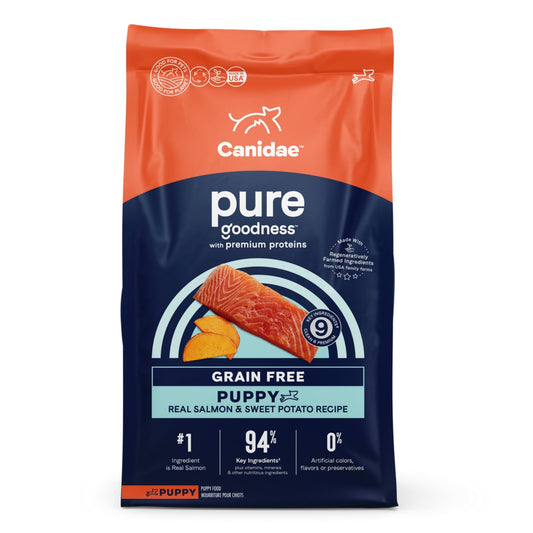 CANIDAE PURE Farm To Bowl GrainFree LID Dry Puppy Food Wild Caught Salmon Sweet Potato, 1ea/22 lb