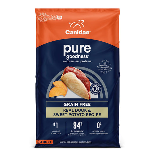CANIDAE PURE Farm To Bowl GrainFree LID Dry Dog Food Duck Sweet Potato, 1ea/22 lb