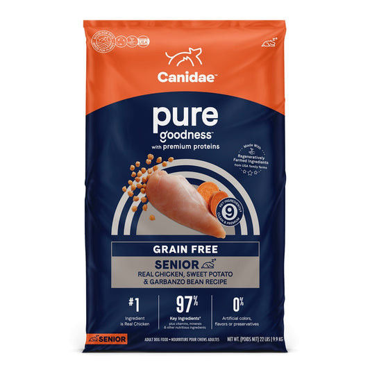 CANIDAE PURE Farm To Bowl GrainFree LID Dry Senior Dog Food Chicken, Sweet Potato Garbanzo Bean, 1ea/22 lb