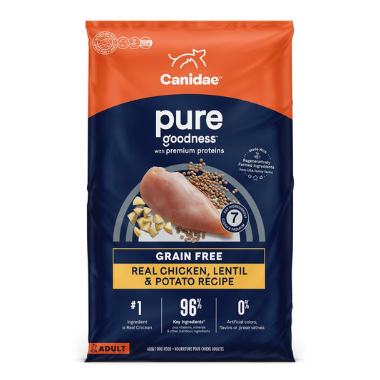 CANIDAE PURE Farm To Bowl GrainFree LID Dry Dog Food Chicken, Lentil Pea, 1ea/22 lb