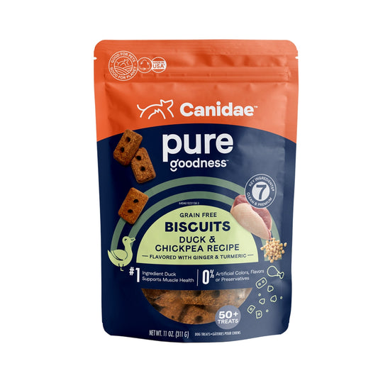 CANIDAE PURE Goodness GrainFree Biscuit Dog Treats Duck Chickpeas, 1ea/11 oz