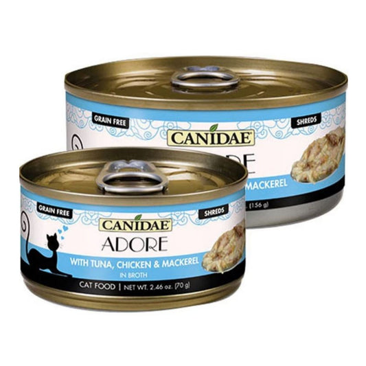 Adore Pure Canned Grain Free Cat Food In Broth Tuna/Chicken/Mackerel 2.46oz.