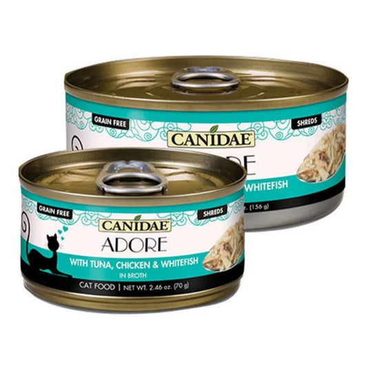 Adore Pure Canned Grain Free Cat Food In Broth Tuna/Chicken/Whitefish 2.46oz.