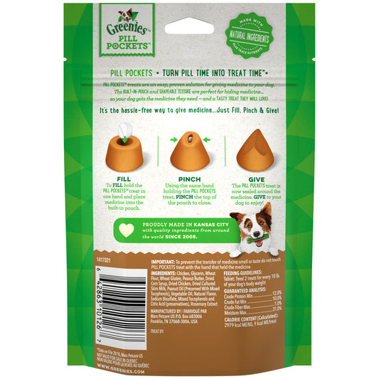 GREENIES PILL POCKETS Treats Peanut Butter Flavor Tablet Size 3.2oz