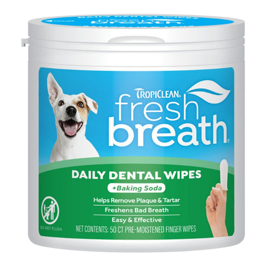 Fresh Breath By Tropiclean Dog & Cat Finger Dental Wipes 50Ct