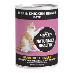 Dave's Naturally Healthy Cat Food; Beef and Chicken 13.2oz. (Case of 12)