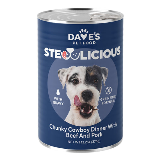 Dave's Dog Stewlicious Chunky Cowboy Dinner With Beef And Pork 13.2oz. (Case of 12)