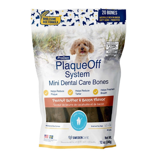 Proden Dog Plaqueoff Dental Care Bones - Mini Peanut Butter & Bacon 12oz.