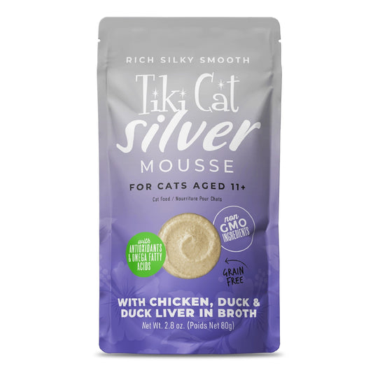 Tiki Pet Cat Silver Mousse Chicken, Duck, Duck Liver 2.8oz. (Case of 12)
