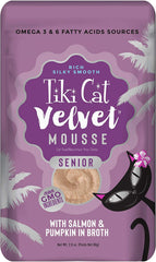 Tiki Pets Cat Velvet Senior Mousse with Salmon and Pumpkin in Broth 2.4oz. (Case Of 12)
