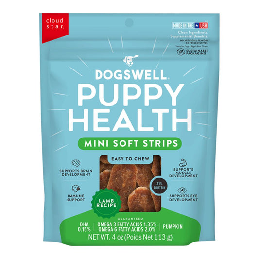 Dogswell Dog Lifestage Puppy Treats Mini Soft Strips Lamb 4Oz
