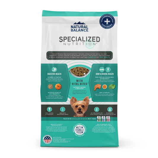 Natural Balance Pet Foods Specialized Small Breed Digestive Joint Dry Dog Food Chicken Oatmeal, 1ea/12 lb