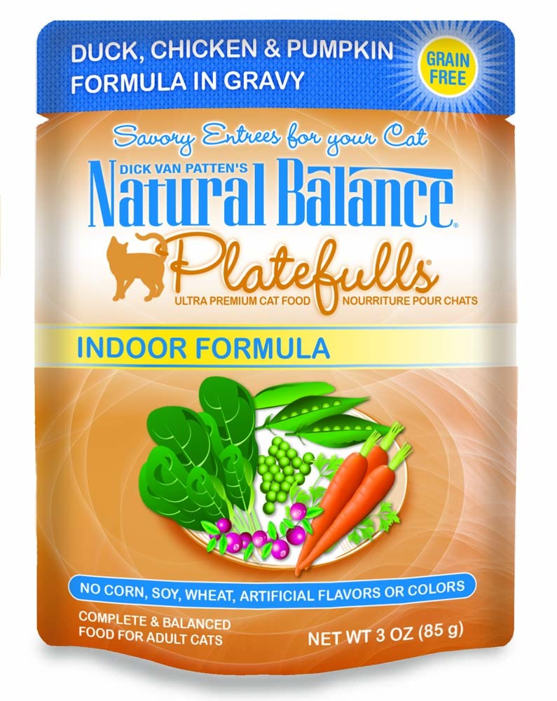 Natural Balance Pet Foods Platefulls Indoor Duck; Chicken and Pumpkin in Gravy Cat Wet Food 3 oz 24 Pack