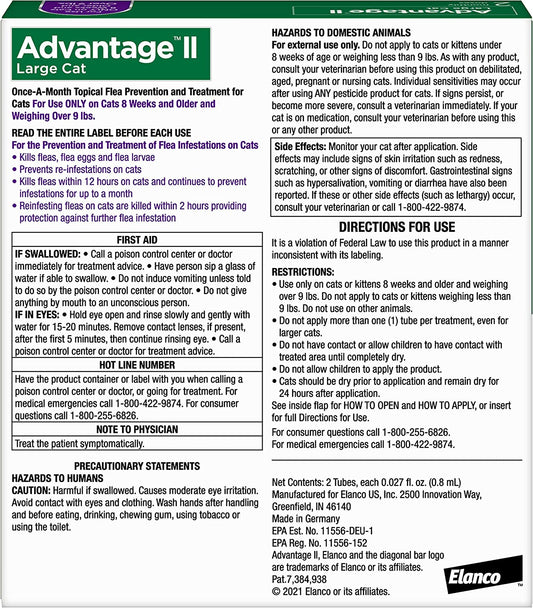 Advantage II Flea Protection Large Cat Over 9lbs 2pk