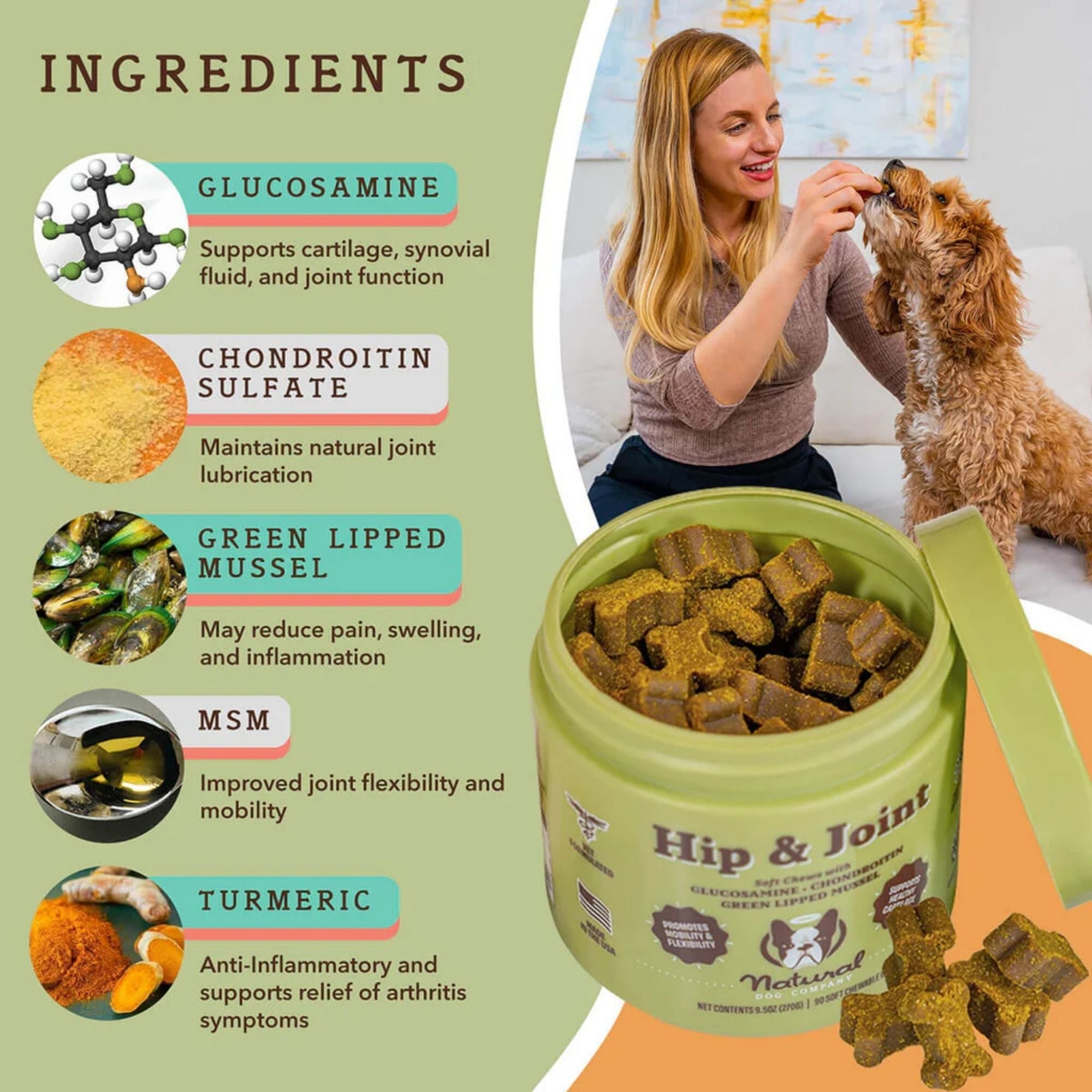 Natural Dog Company Dog Hip & Joint Supplement Chews - 90 Count