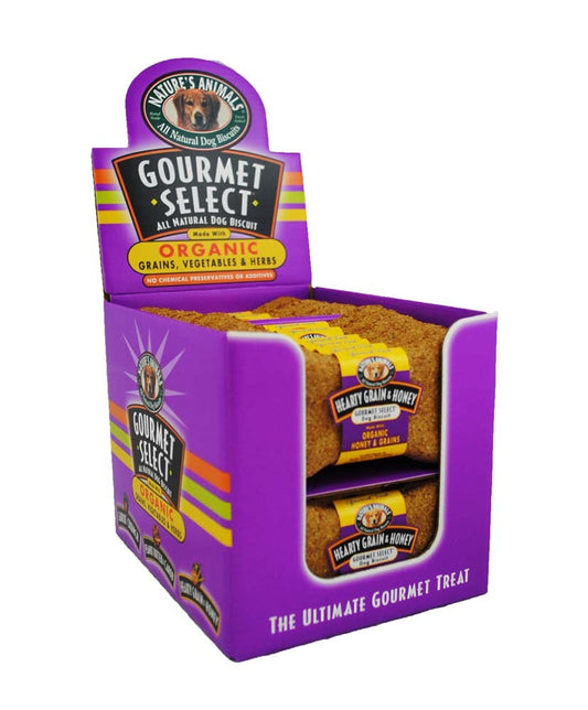 Natures Animals Gourmet Select Organic Bone Grain-Honey Dog Treat Display 4 in 24 Count