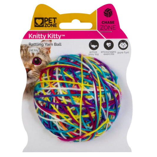 Pet Zone Products Knitty Kitty Rattle Yarn Ball Cat Toy SM (2 pack)